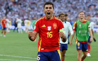 Spain Euro 2024 squad Rodri of Spain celebrates after winning the UEFA EURO 2024 quarter-final match between Spain and Germany at Stuttgart Arena on July 5, 2024 in Stuttgart, Germany. (Photo by Richard Sellers/Sportsphoto/Allstar via Getty Images)
